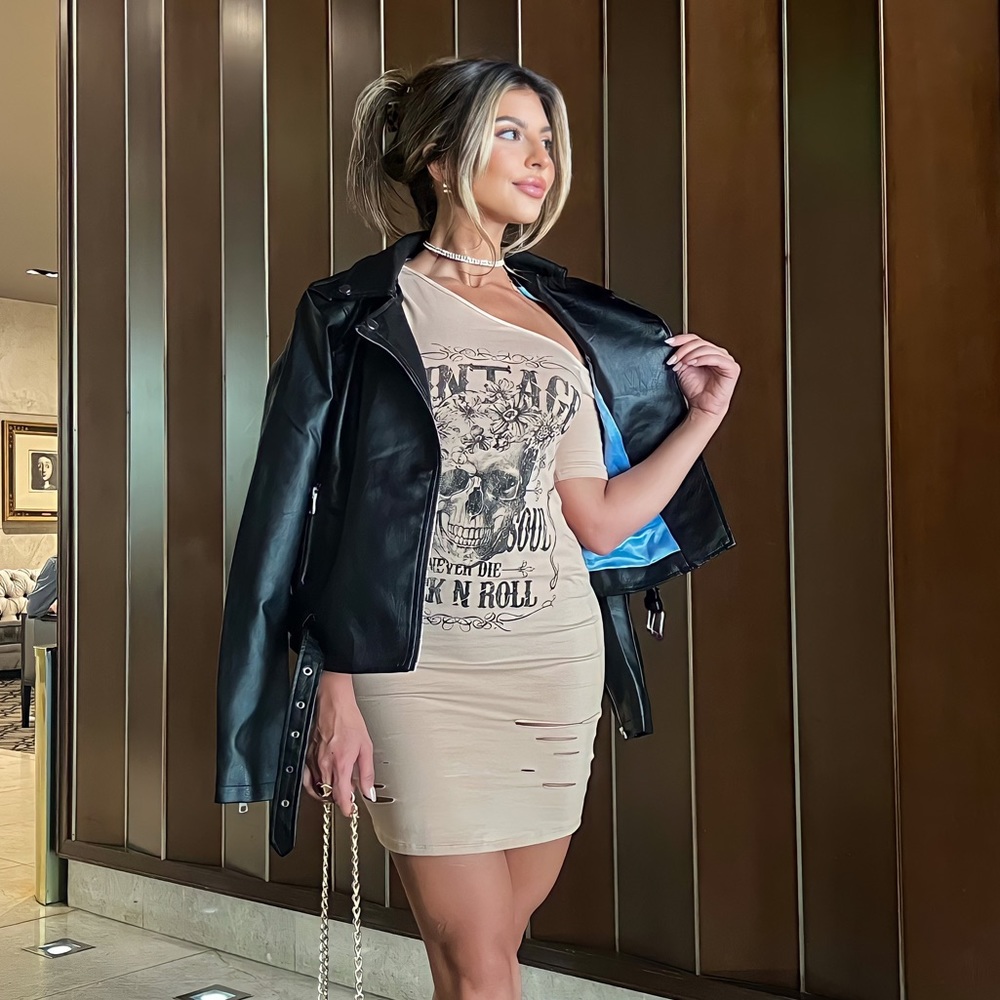 Distressed graphic mini dress